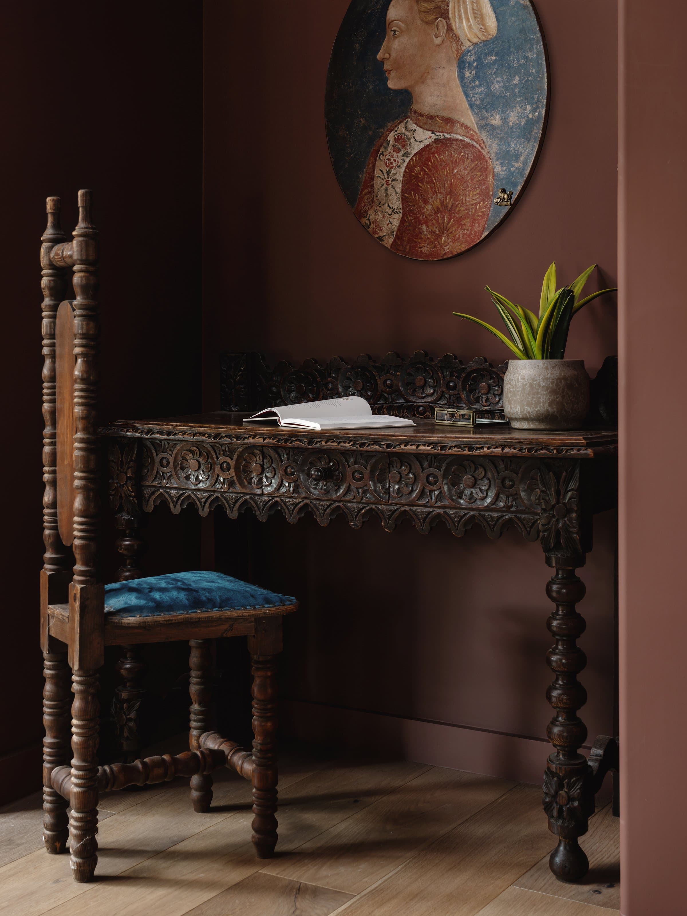 Second bathroom with terracotta tile and brass fixtures at Casa Alegre Fredericksburg Texas